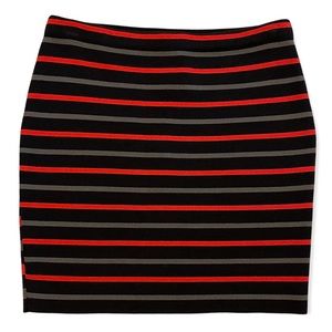 RACHEL Rachel Roy Black/Red/Grey Striped Stretchy Mini Skirt Size Small